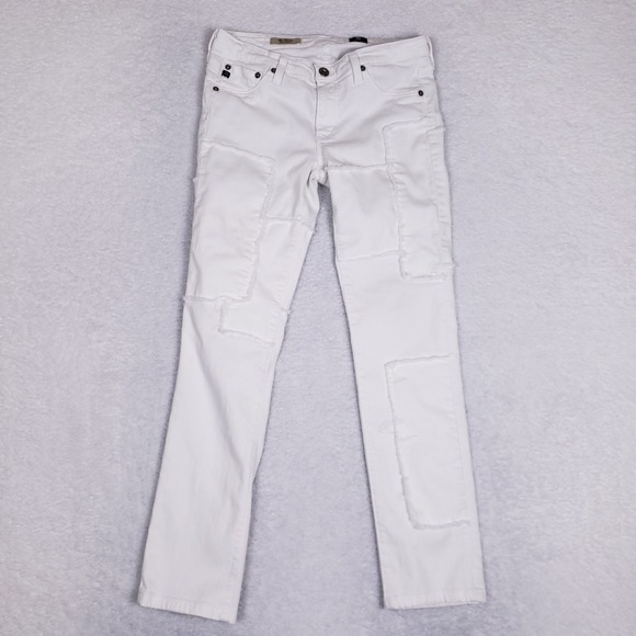 AG Adriano Goldschmied Stevie Patch Jeans Size 27R White USA Made Boho Utility - Picture 1 of 12
